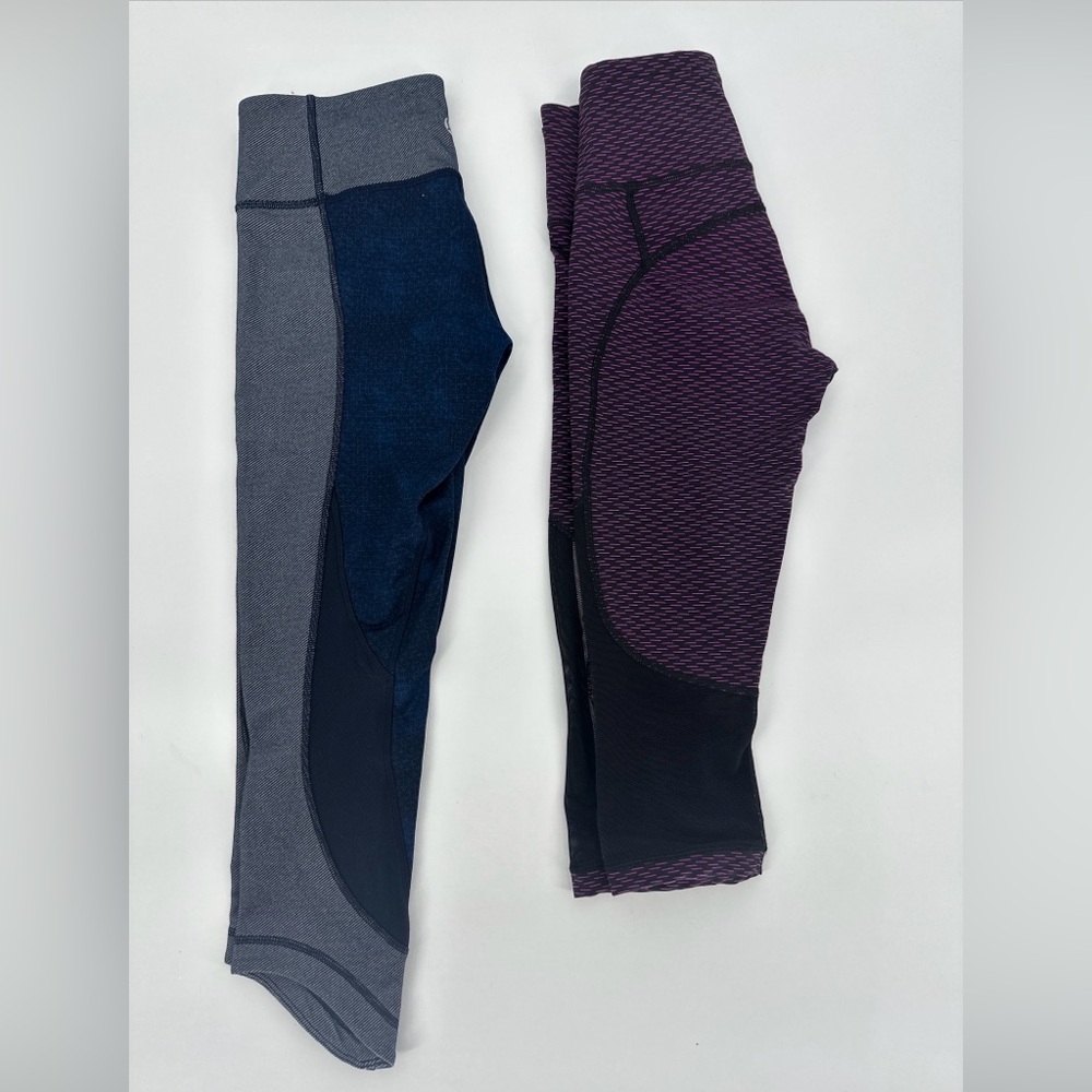 LuluLemon Mixed Lot Of 2 Cropped Leggings Black Sz 4 Blue And Purple